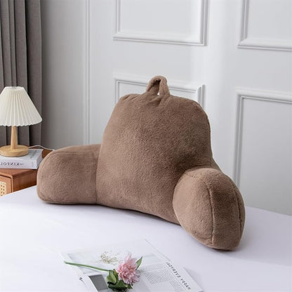 A Nice Night Faux Fur Reading Pillow Bed Wedge Large Adult Children Backrest with Arms Back Support for Sitting Up in Bed/Couch for Bedrest,Khaki