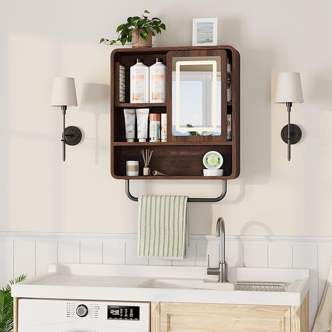 QUW Bathroom Wall Cabinet with Sliding Mirror Door, Modern Medicine Cabinet