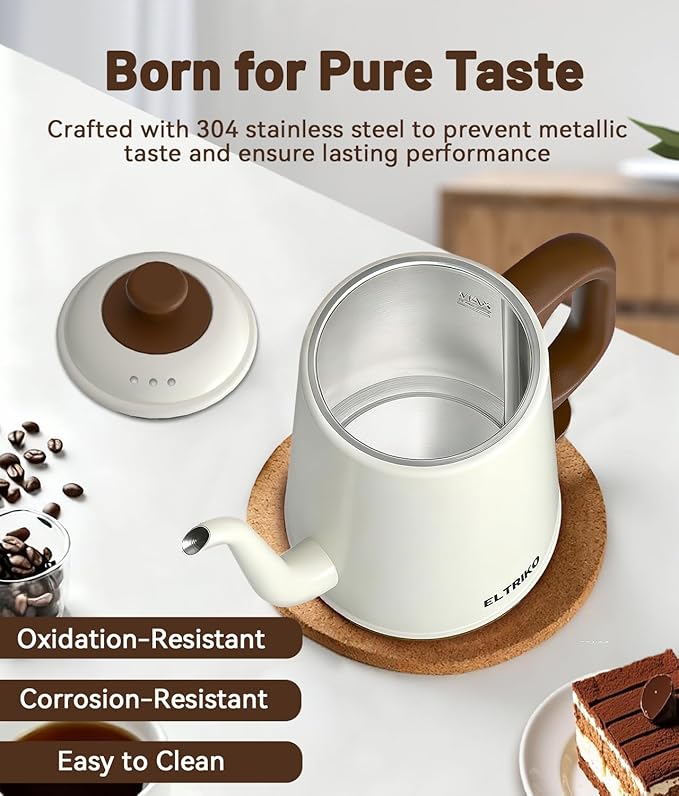 Gooseneck Electric Kettle, 1L Water Boiler, Pour Over Coffee & Tea, 1000W Fast