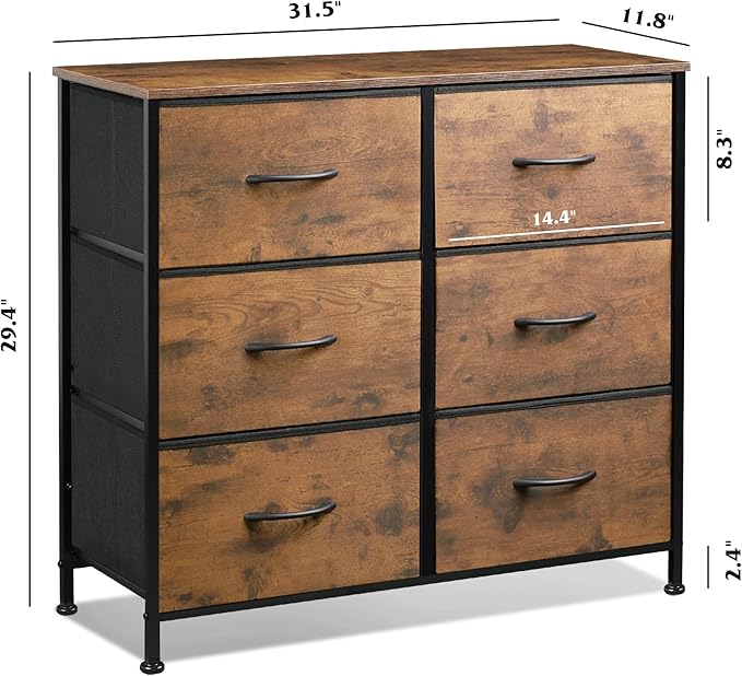 WLIVE 6 Drawer Dresser for Bedroom, Fabric Double Dresser, Storage Tower