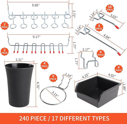 240PCS Pegboard Hooks Assortment, Pegboard Organizer Kit