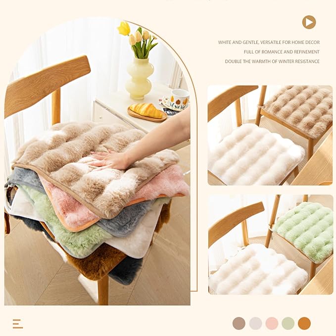 Square Faux Fur Seat Cushion, Faux Rabbit Fleece Chair Pad, Winter Thick Plush Cushions for Dining Chairs, Comfy Lazy Sofa Office Floor Pillow, Cute Bedroom Decor(Coffee,1pc/17.7×17.7inches)