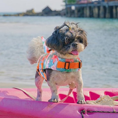 Dog Life Jacket High Flotation, Reflective Dog Life Vest for Swimming, Adjustable Dogs Life Preserver Rescue Handle Spring Summer Pool for Small, Medium, Large Dogs (HawaiiOrange,S)