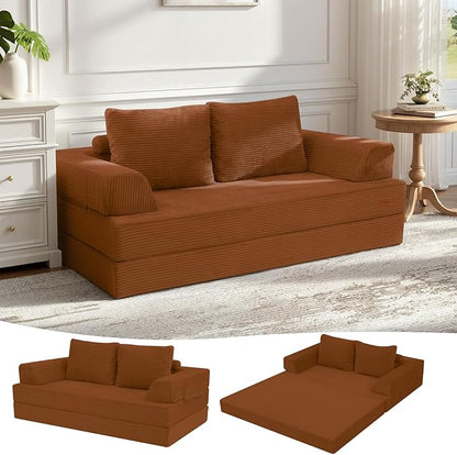 COMAX Convertible Sofa Bed, Folding Floor Couch Corduroy Fold Out Couch Bed Futon Sleeper Mattress with Pillows, Boneless Sofa Comfy Lounge Loveseat for Living Room Bedroom