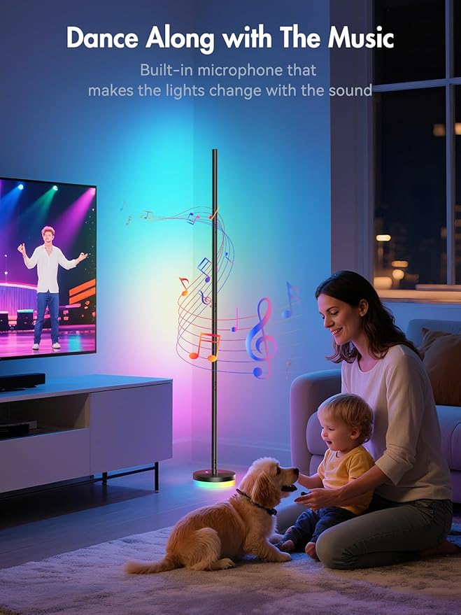 Corner Floor Lamp, RGBICW LED Corner Lamp with 1300lm Smart Modern Floor Lamp,App & Remote Control,Music Sync,Color Changing Standing Lamp for Bedroom Living Room and Gaming Rooms