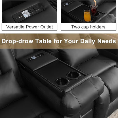 URRED Loveseat Recliner Sofa with Massage and Heat, Power Reclining Loveseat Sofa RV Couch with Console, Home Theater Seating with LED Lights, Bluetooth Speakers, USB, Outlets, Faux Leather, Black | Wall Hugger, Double Recliner, Zero Gravity, Full Body...