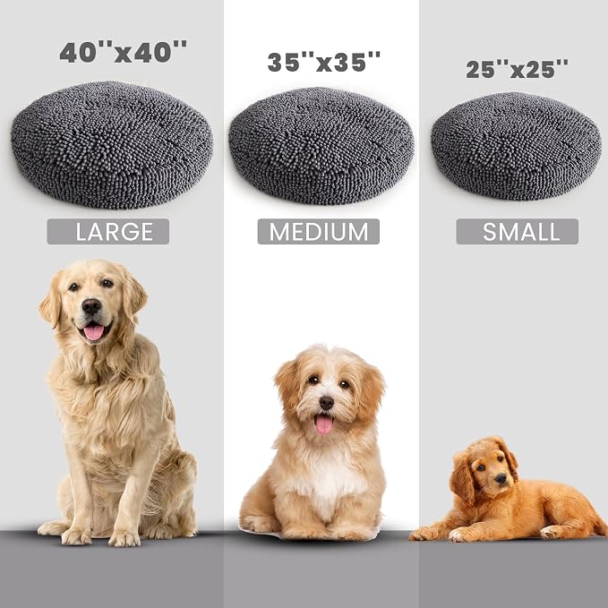 Muddy Mat®Cloud K-9 Bed for Dogs & Cats, Soft & Relaxing Round Dog Bed, Chenille Material, Removable Cover, Washable & Dryer Safe–Grey Medium(35'x35')