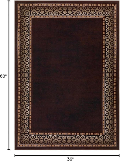 Antep Rugs Alfombras Bordered Modern 3x5 Non-Slip (Non-Skid) Low Pile Rubber Backing Indoor Area Rug (Brown, 3' x 5')