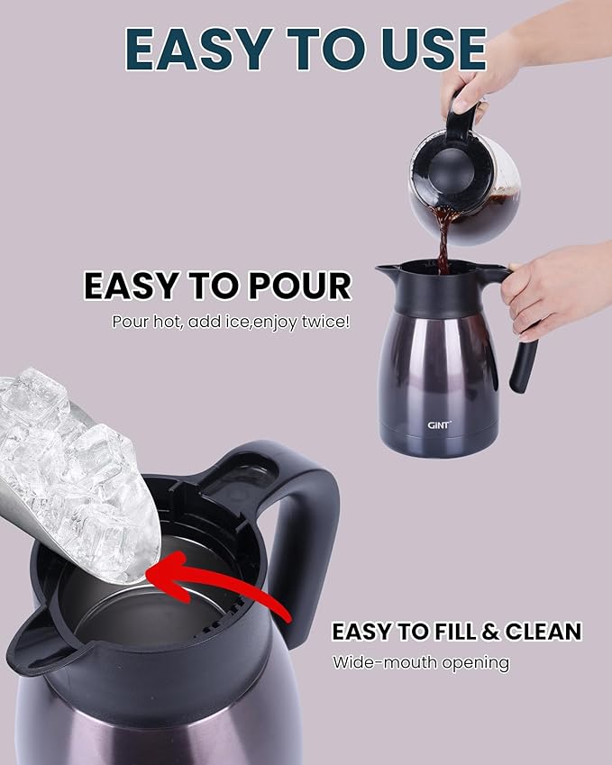 GiNT 1L / 34Oz Thermal Coffee Carafe, Insulated Stainless Steel Coffee Carafes