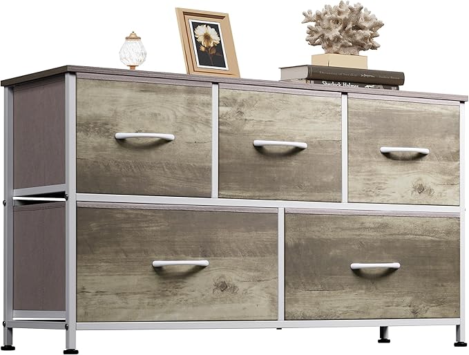 WLIVE Dresser for Bedroom with 5 Drawers, Wide Chest of Drawers, Fabric Dresser