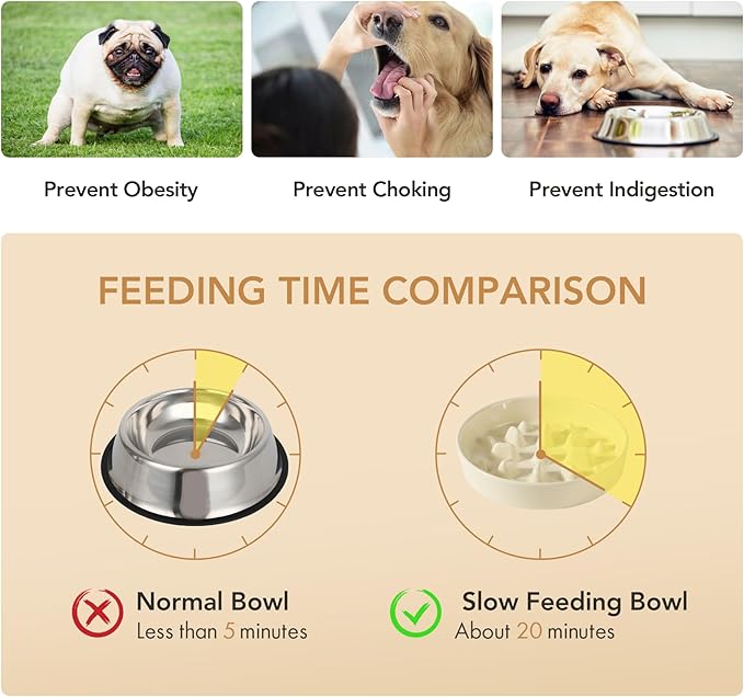 Ceramic 1.6 Cup Dog Raised Slow Feeder Set, Elevated Bowl