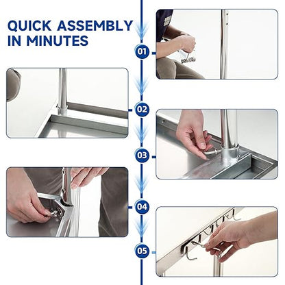 PIUMACU Stainless Steel Table, Stainless Table for Prep & Work, 30 x 18 Inch Commercial NSF Steel Metal Table for Restaurant Kitchen Hotel Garage (+ Backsplash)