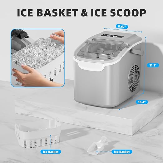 Antarctic Star Countertop Ice Maker Machine, 8 Cubes in 6 Mins, 26.5 lbs/Day