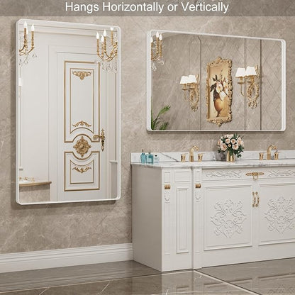 LOAAO 60x36 Inch White Metal Framed Bathroom Mirror