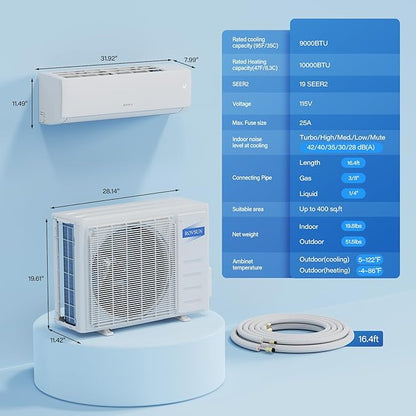 ROVSUN 9000 BTU Wifi Enabled Mini Split Air Conditioner & Heater