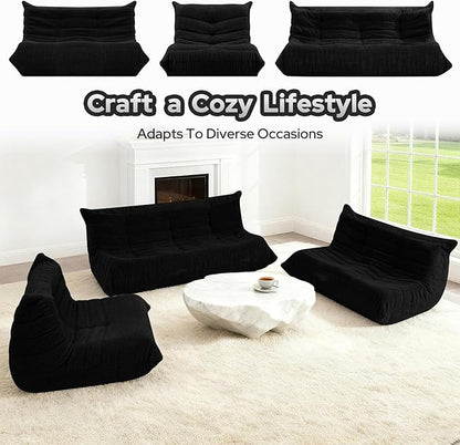 HABUTWAY Bean Bag Chairs Fireside Lazy Floor Sofa, Soft Teddy Fleece 3 Seater Sofa with High-Resilience Foam Filling，Beanbag for Living Room, Bedroom, Office (Black Teddy)