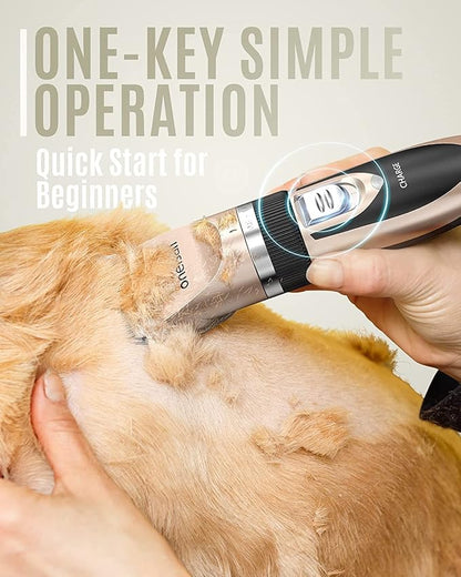 oneisall Dog Clippers Grooming Kit for Dogs Cats Pets | Low Noise, Rechargeable Cordless, Long Battery Life, Simple for Beginners, 6 Guide Combs, Removable & Rinsable Blade