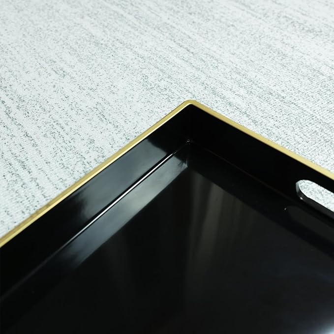 Spsyrine Black Decorative Serving Tray with Handles, Elegant Plastic Coffee Table Tray for Ottoman, Living Room, Home Decor 15.6" X 10.2"