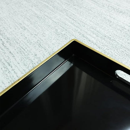 Spsyrine Black Decorative Serving Tray with Handles, Elegant Plastic Coffee Table Tray for Ottoman, Living Room, Home Decor 15.6" X 10.2"