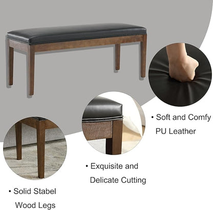 DM Furniture PU Leather Dining Bench Upholstered Entryway Bench Farmhouse Shoe Bench Seat Ottoman for Hallway Living Room Bedroom End of Bed Dining Room Kitchen, 45.5" Long, Black