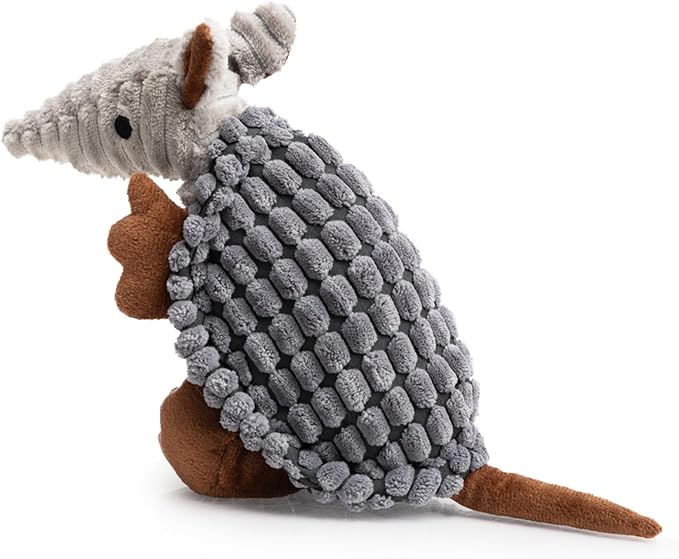 Hollypet Plush Dog Squeaky Toy Stuffed Armadillo Animal Pet Puppy Chew Toys with Clean Teeth for Small Medium Large All Breed Sizes Dogs, Dark Gray, 8 in