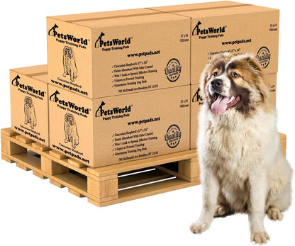 PETSWORLD Enormous Dog Training & Potty Pads, 37x54 inch - Tear Resistant with Strong Leak-Proof Backing, Optional Adhesive Tape, 600 Count