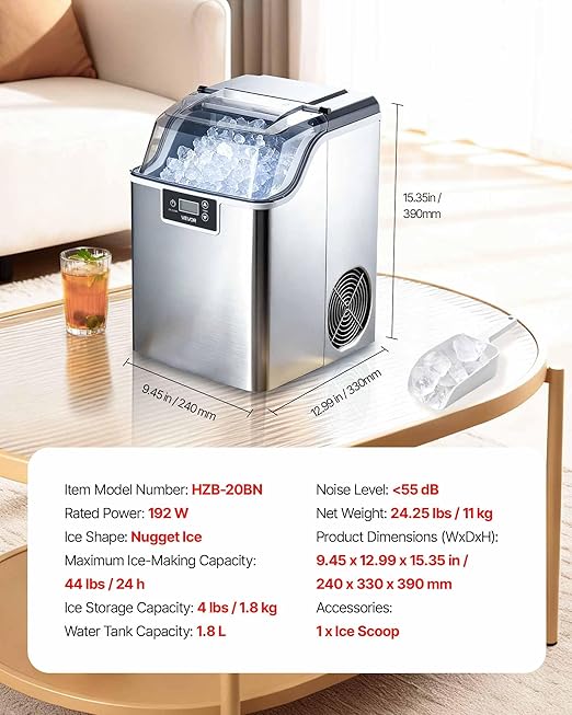 VEVOR Countertop Ice Maker, 44 lbs per Day, Self-Cleaning Portable Machine