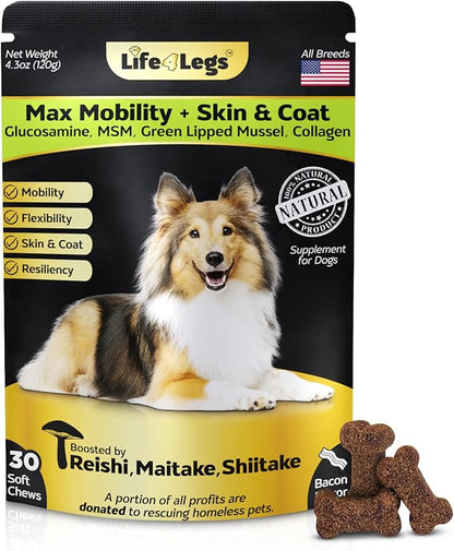 Soft Chews Hip and Joint Supplement for Dogs - Dog Joint Pain Relief Treats - Glucosamine, Chondroitin, Turmeric - Mobility Supplement (Bacon - 30 Soft Chews)