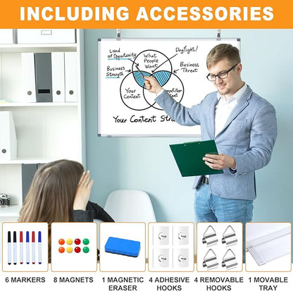 H-Qprobd Magnetic Whiteboard 24" x 18" Dry Erase White Board for Wall, Hanging Mounted Whiteboard with Aluminum Marker Tray