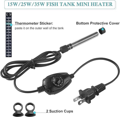 HITOP 35W Super Mini Aquarium Heater: Adjustable Heater for Small Fish Tank 4-10Gallons, with External Controller, Betta Heater for Fish Bowls(35W)