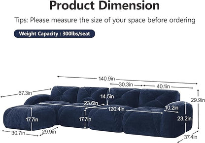 Modular Sectional Sofa with Free Combination,Oversized Boneless Floor Couch for Living Room & Lounge,Velvet 4-Seater Sectional Couch with Ottoman,No Assembly Needed