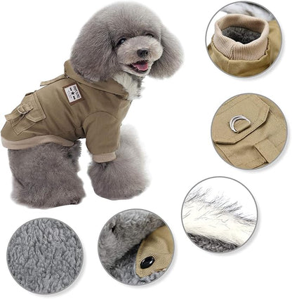 Warm Dog Hooded Trench Coat Windproof Parka Jacket for Cold Weather (S, Khaki)