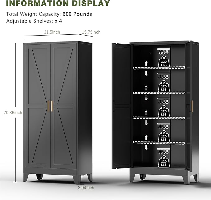 COFaR Black Farmhouse Storage Kitchen Pantry Cabinet