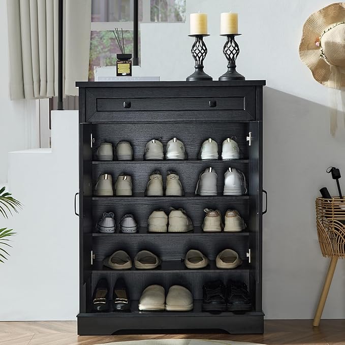 SOOWERY Shoe Cabinet with Drawer, Farmhouse Shoe Storage Cabinet with Doors