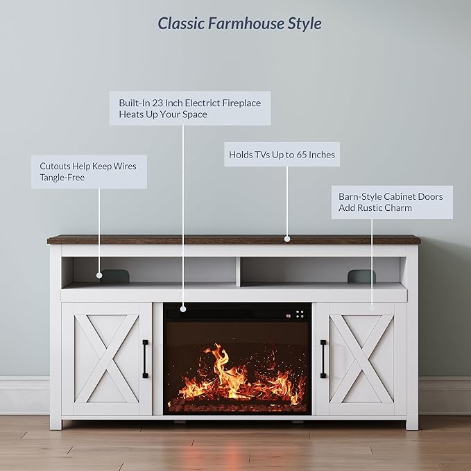 BELLEZE 58" Farmhouse Fireplace TV Stand