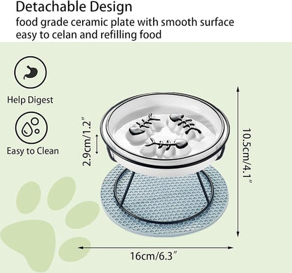 Ceramic Elevated Slow Feeder Cat Bowl, Anti Vomit, Removable Dish, Black | Removable Ceramic Bowl Slow Feeder Anti Vomit Whisker-Friendly Wet & Dry Food