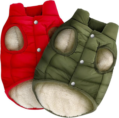Syhood 2 Pieces Dog Jacket 2 Layers Fleece Lined Dog Jacket Warm Soft Windproof Small Pet Coat for Cold Winter Weather (S,Red,Green)