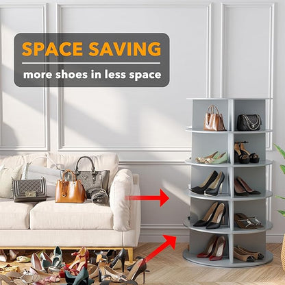 SpaceAid 5 Tier Rotating Shoe Rack Tower, Spinning Shoe Display Lazy Susan