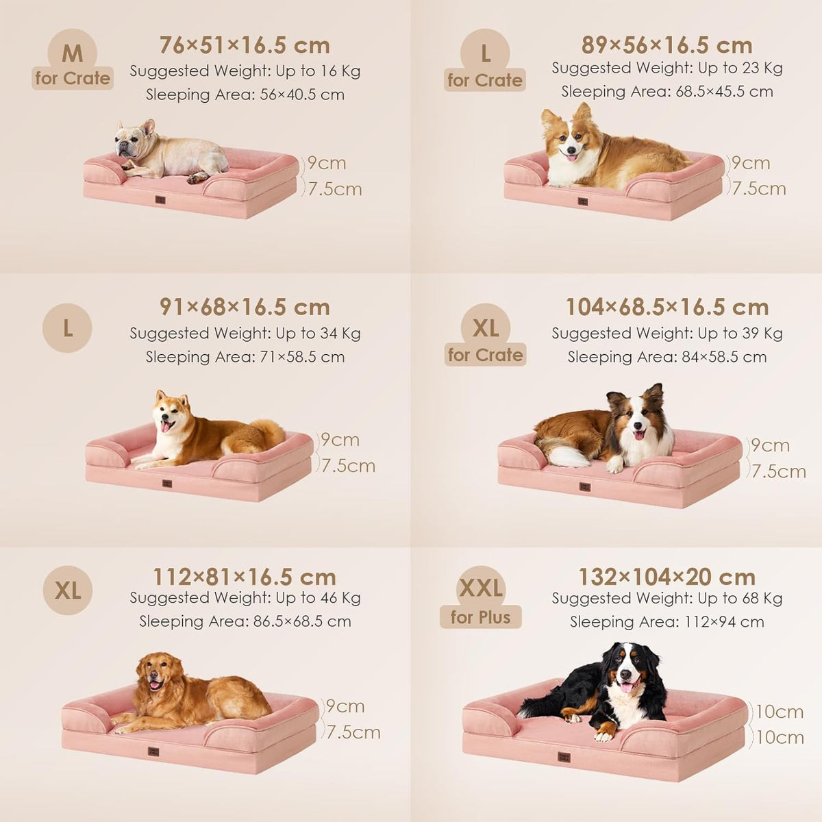 EHEYCIGA Orthopedic Dog Bed for Medium Dogs, Waterproof Memory Foam Medium Dog Beds with Sides, Non-Slip Bottom and Egg-Crate Foam Pet Couch Bed with Washable Removable Cover, Dusty Pink