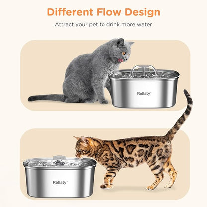 Cat Water Fountain Stainless Steel: 108oz/3.2L Pet Drinking Foundatin for Cats Indoor Automatic Dog Water Dispenser Bowl - Cat Feeding & Watering Supplies with 8 Replacement Filters