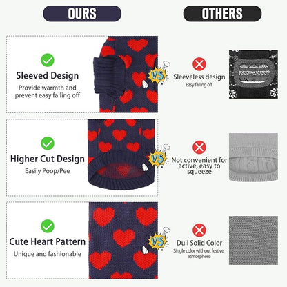 KOOLTAIL Cat Sweater Turtleneck- Soft Knit Cat Sweaters for Cats Only, Cat Christmas Sweater Red Heart Love Pattern Thick Warm Cold Weather Clothes for Small Medium Large Size Kitten Puppy Navy M