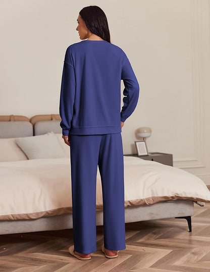 Ekouaer Womens Tracksuits 2 Piece Long Sleeve Outfits Micro Fleece Sweatsuit Sets Wide Leg Sweatpants