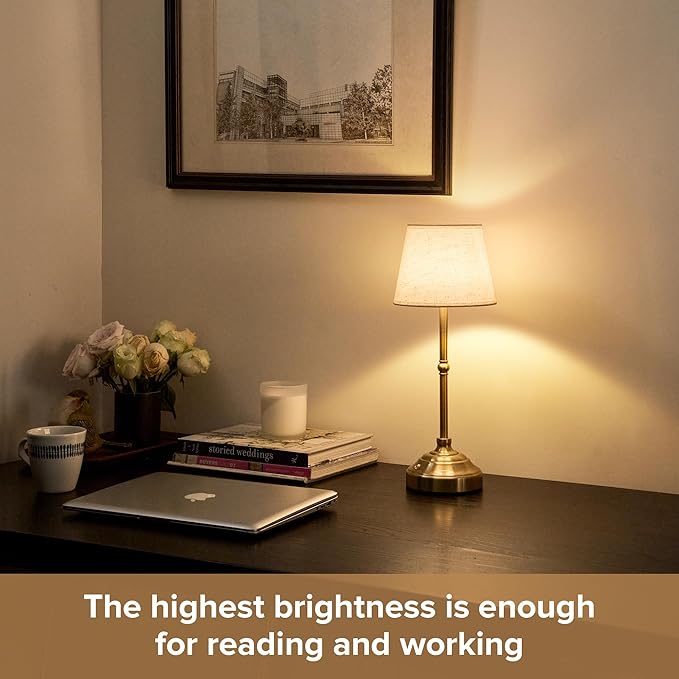 2 Pack Cordless Table Lamp, Rechargeable Desk Lamp with Fabric Shade, Battery Operated Lamp 3 Color Stepless Dimming, Small Touch Bedside Lamp Home Decor for Dining, Counter (Brushed Gold)