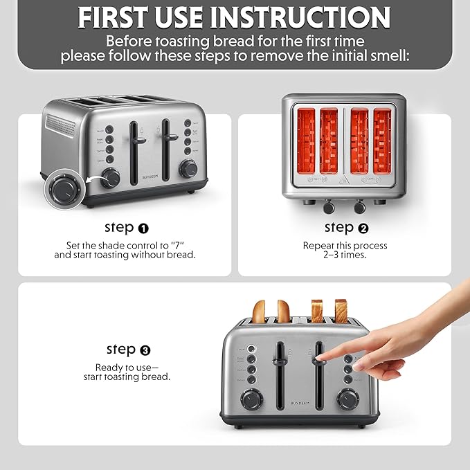BUYDEEM DT640 Retro 4 Slice Toaster, 7 Shade Settings, Extra Wide 1.5'' Slots