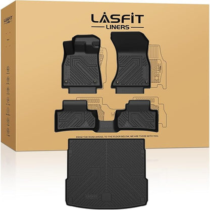LASFIT Floor Mats & Cargo Mat for Audi Q5/SQ5 2018-2025 (Include Sportback 2021-2025), TPE All Weather Protection Custom Fit 1st & 2nd Row Rubber Floor Liners for Audi Automotive Accessories, Black