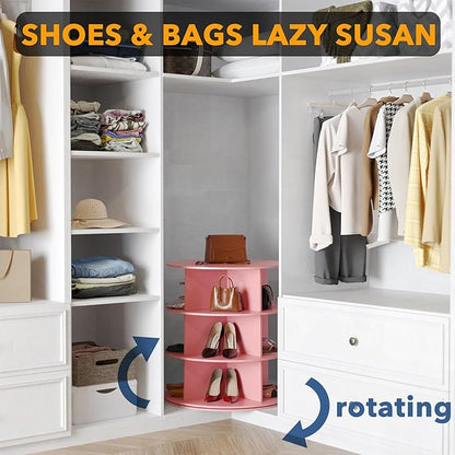 SpaceAid 3 Tier Rotating Shoe Rack Tower, Spinning Shoe Display Lazy Susan