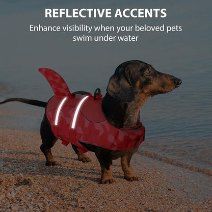 Shark Dog Life Jacket, LifeVests for Boating, High Buoyant Dog Life Vest for Swimming, Adjustable Easy On Pet Jackets for Small, Medium, Large Dogs (Red Triangle,M)