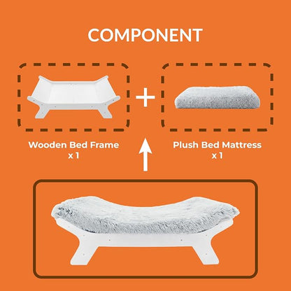 Elevated Wood Dog Bed Frame Mat Set, WalnutPattern, Large | Raised Sturdy Attractive Dog Sofa Couch Furniture, 80 lb