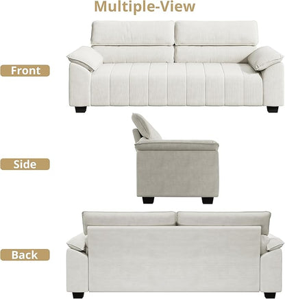 ANCTOR 82.7" Corduroy Sofa, Comfy Couch with Deep Seats, Modern 3 Seater, Oversized Loveseat for Living Room,Office,Apartment Lounge,Easy Assembly, Beige