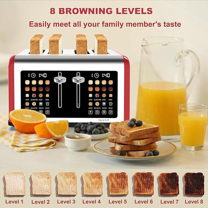 4 Slice Toaster Touch Screen, Stainless Steel Toasters Digital Timer, Dual